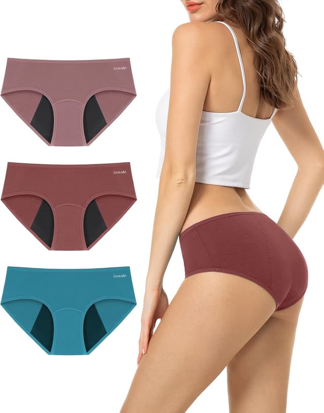 Detalle de TANSTC mutande mestruali donna in cotone, 4 strati assorbenti (3 pack)