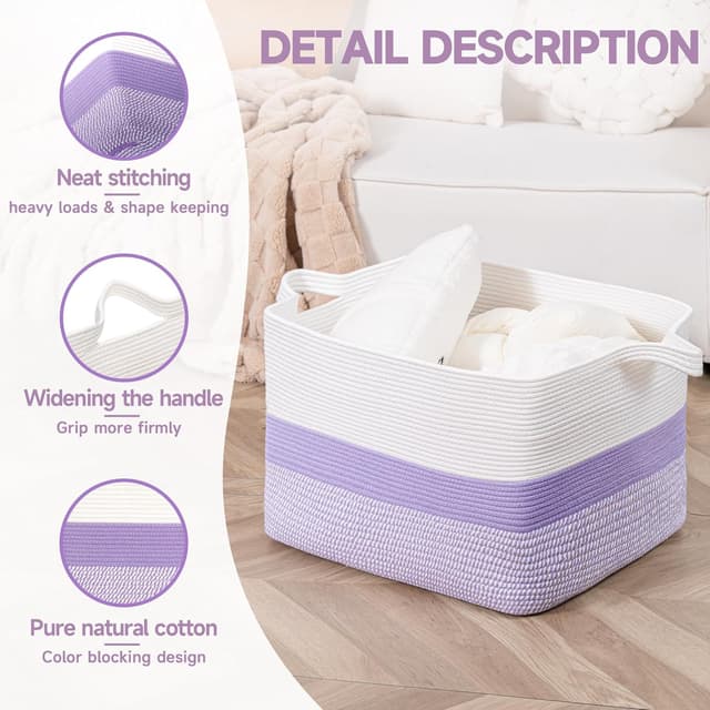 Detalle de CLHMILY&Z Stylish Square Cotton Rope Basket 85L