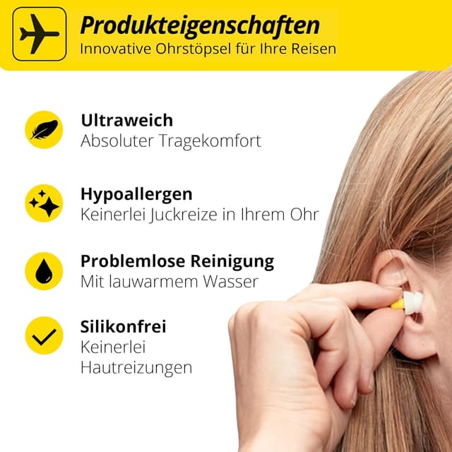 Detalle de Alpine FlyFit Gehörschutz-Ohrstöpsel für Flugzeuge – Druckausgleich, weiche Filter, wiederverwendbar