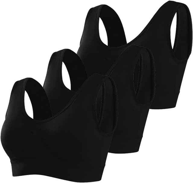 Detalle de Memoryee Women’s 3-Pack Sports Bras (Plus Size, Non-Wired) with Removable Padded Inserts