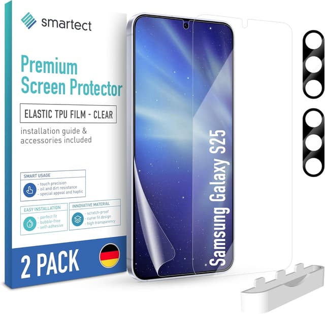 Detalle de smartect Protecteur d’écran TPU pour Samsung Galaxy S25 (2 films + 2 protections caméra) — pose sans bulles
