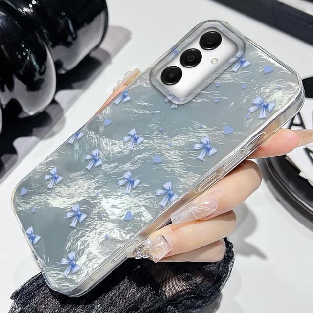 Detalle 2 de Tedyhulle Hülle für Samsung Galaxy A34 5G – Weicher TPU-Rahmen mit harter PC-Rückseite und blauem Schleifen-/Glitzer-Motiv