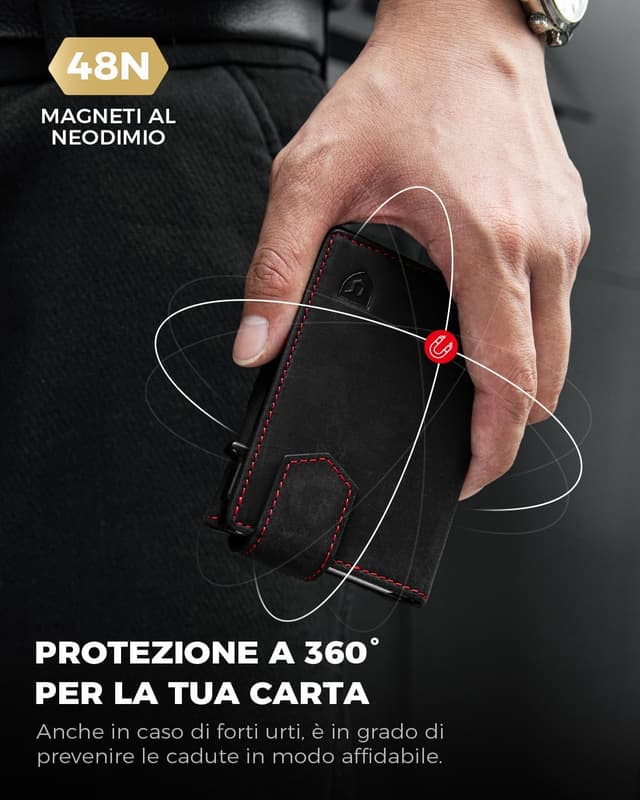 Detalle 2 de LORZOR Portafoglio RFID slim in vera pelle 10 carte