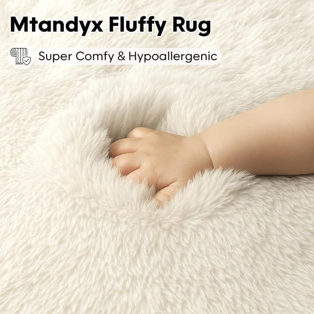 Thumbnail 2 de Mtandyx 8x10 Plush Cream White Area Rug