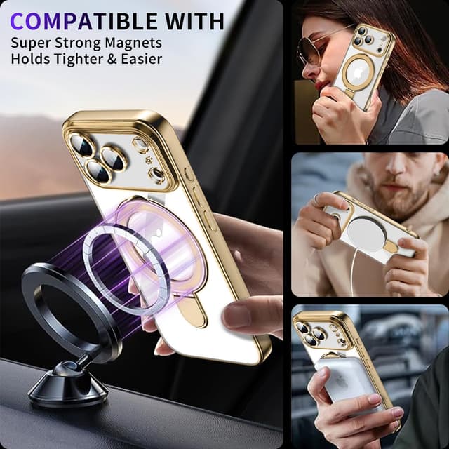 Detalle de Pmteyoim Magnetic iPhone 17 Pro Max Case with Invisible Stand, MagSafe Compatibility & Full Camera Lens Protection