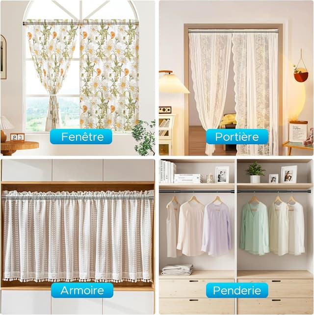 Detalle 2 de Tringle à rideaux extensible sans perçage BSYXLSX noire 70–100 cm