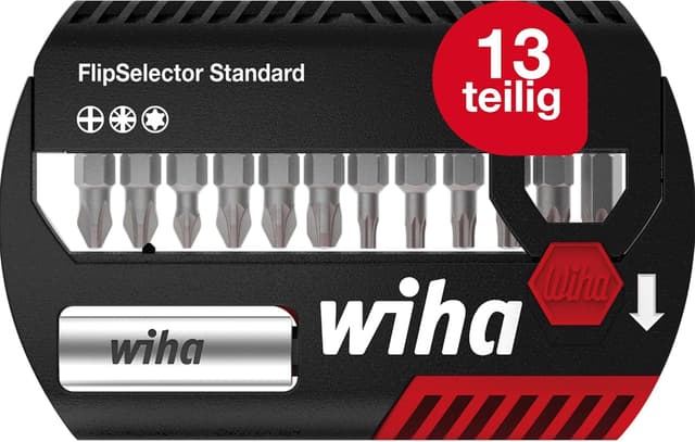 Detalle 2 de Wiha Bit Set FlipSelector Standard 25 mm (11-tlg.) 1/4" inkl. Gürtelclip im Blister – schneller Bitwechsel