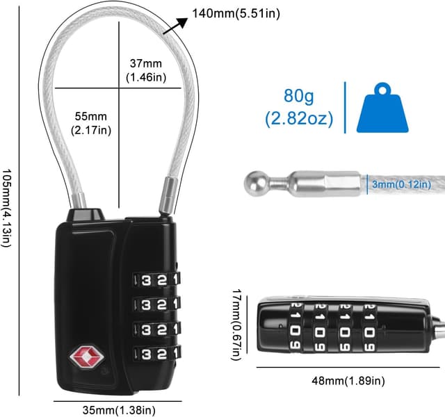 Detalle de Diyife TSA008 TSA-accepted luggage locks (2 pack) with 4-digit resettable code