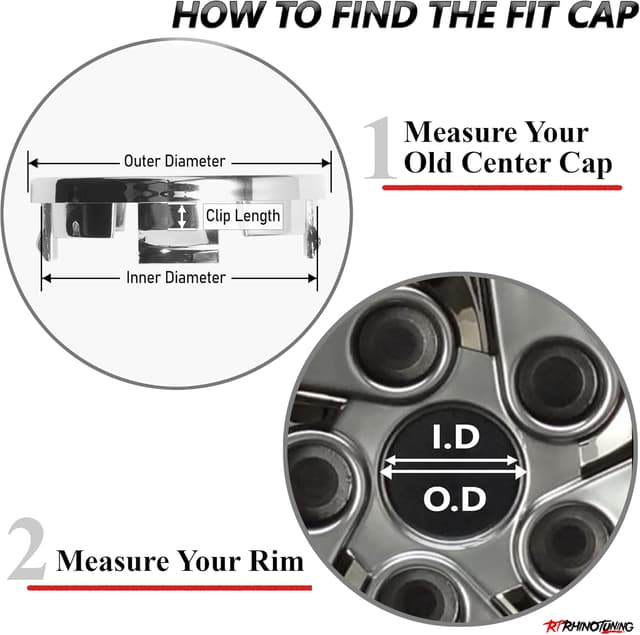 Detalle de RhinoTuning 4 Pack 64mm wheel hub caps (OD 64mm, ID 61mm) in silvery style