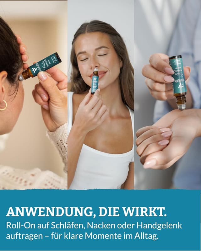 Detalle de Heldengrün® BIO Roll-On „Frischemoment“ – Konzentration & Fokus mit Bio-Pfefferminze, Eukalyptus, Rosmarin und Zitrone