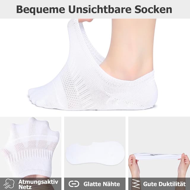 Detalle 2 de Falechay 10 Paar Sneaker Socken No-Show (Füßlinge) aus Baumwolle für Damen & Herren