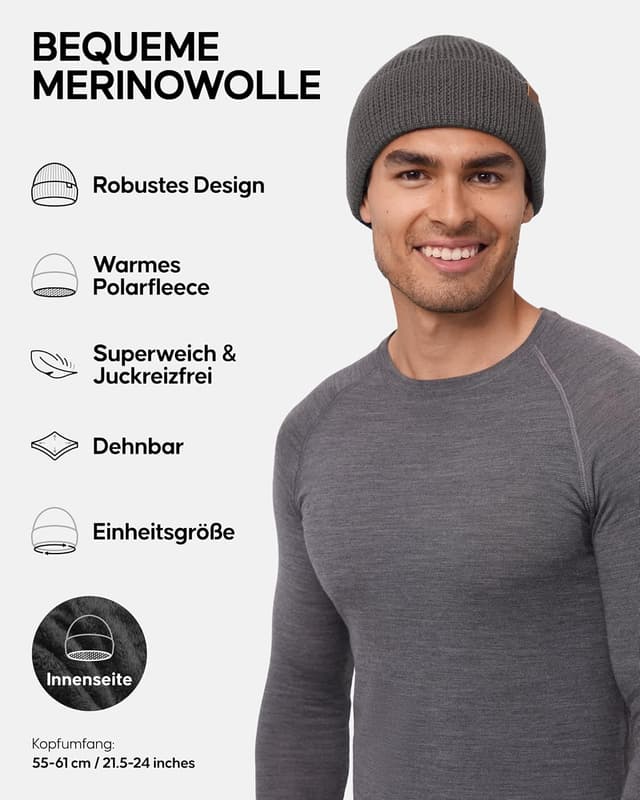 Detalle 2 de DANISH ENDURANCE Merinowolle Mütze 55–61 cm