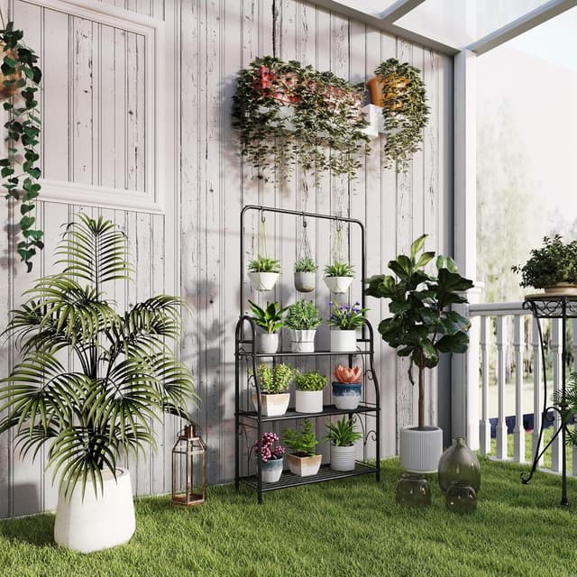 Detalle 2 de Outsunny étagère 3 niveaux pour plantes noir