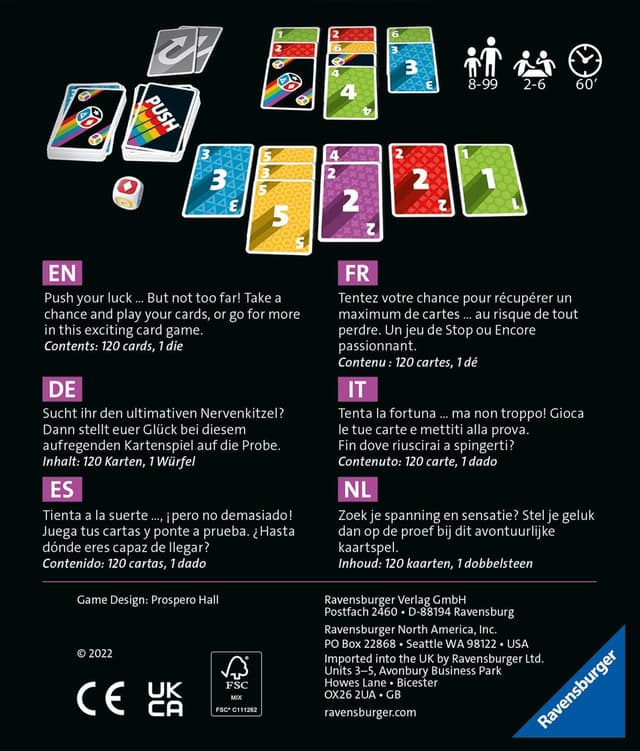 Detalle 2 de Ravensburger Push – unterhaltsames Kartenspiel für die ganze Familie, ab 8 Jahren (2–6 Spieler)