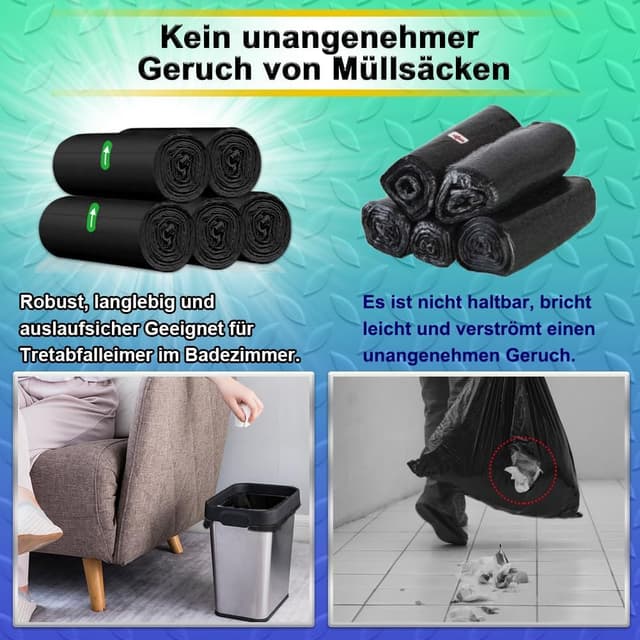 Detalle de AOSULI Schwarz Müllbeutel 15 l – 100 kleine Müllsäcke mit reißfestem, durchstoßsicherem Design