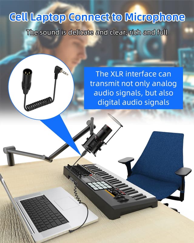 Detalle 2 de RIIEYOCA 3,5 mm auf XLR Spiralkabel 90 Grad 50 cm