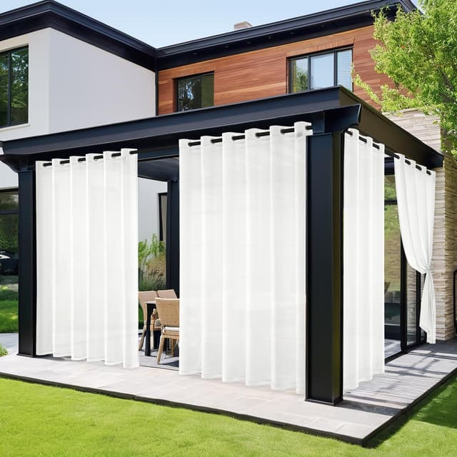 Thumbnail 6 de MIULEE Outdoor Vorhang transparent, wetterfest, mit Ösen – 2er Set (132 x 245 cm), Weiß