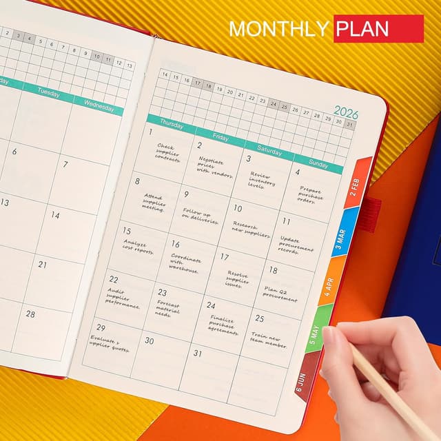 Detalle de 2026 A5 Page-a-Day Diary (Jan–Dec) with Monthly Tabs, Hardcover & Inner Pocket