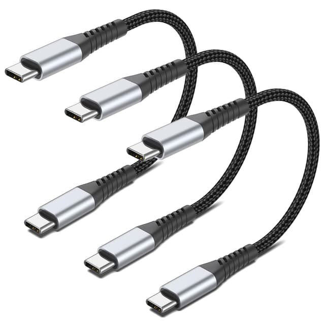 Detalle de PEAKLIFT 15cm USB-C to USB-C Cable (3-Pack), 60W 3A USB PD Fast Charging Short Charger Lead