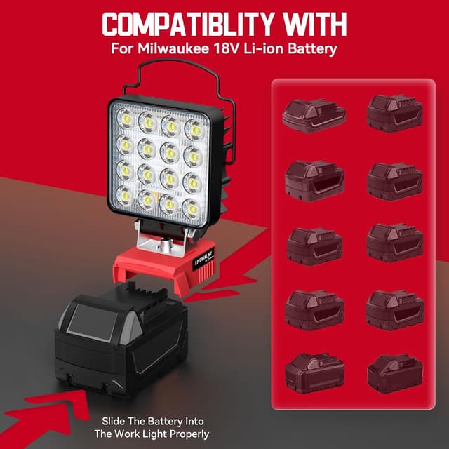 Thumbnail 6 de Lampada LED Ricaricabile LIVOWALNY 48W 4800LM per batterie Milwaukee 18V con doppio interruttore (USB-C/Type-C, senza batteria)