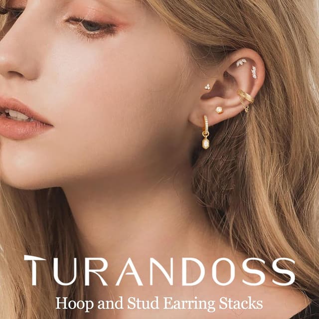 Detalle 2 de Turandoss Ohrringe Set (6 Paar) aus 316L Chirurgenstahl, hypoallergen – Ohrstecker, Creolen & Ear Cuff für Damen