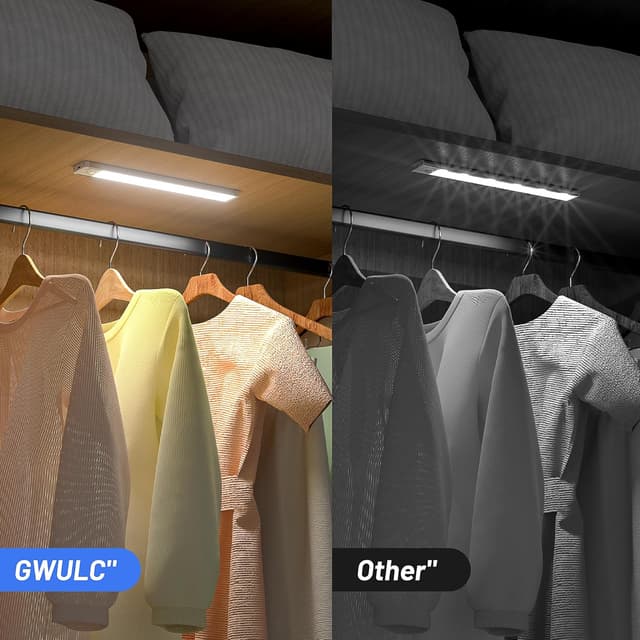 Detalle 2 de GWULC under-cabinet LED kitchen lights (20cm) with motion sensor, USB-C rechargeable — 5 pack