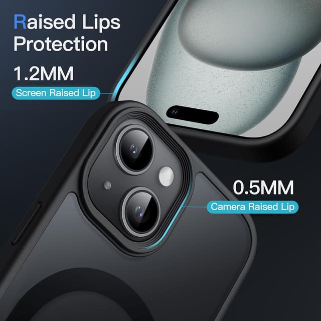 Detalle 2 de JETech Cover magnetica per iPhone 15 6,1" compatibile con MagSafe, traslucida opaca posteriore sottile antiurto (nero)