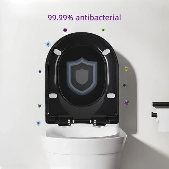 Detalle 2 de Solng Aldoih D-shaped Soft Close Toilet Seat in Black with One Button Hinge Release