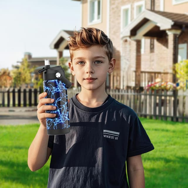 Detalle de Ntswasd Trinkflasche aus Edelstahl mit Strohhalm, 550 ml (BPA-frei) – auslaufsichere Thermoflasche für Schule, Sport & Kinder (Rosa)