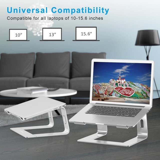 Detalle de BoYata aluminium portable ventilated laptop stand (Silver) for 10–14 inch laptops