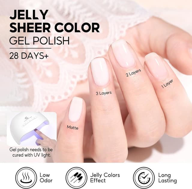 Detalle 2 de PEACECOLOR Jelly Vernis semi permanent transparent blanc (Jelly Gel), 10 ml