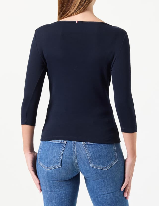 Detalle de Tommy Hilfiger Damen Langarmshirt New Cody Slim mit U-Boot-Ausschnitt