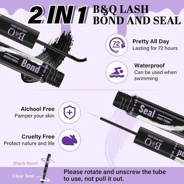 Detalle 2 de B&Qaugen Lash Bond and Seal Waterproof 10ML Eyelash Glue for Lash Clusters (Black)