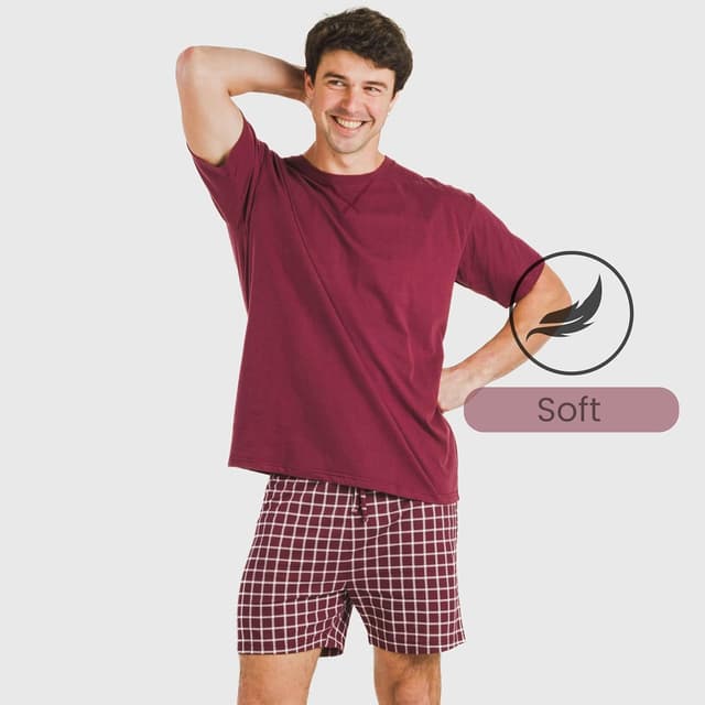 Detalle de TRAMAS+ Pyjama d’été homme 100% coton (t-shirt manches courtes + short)