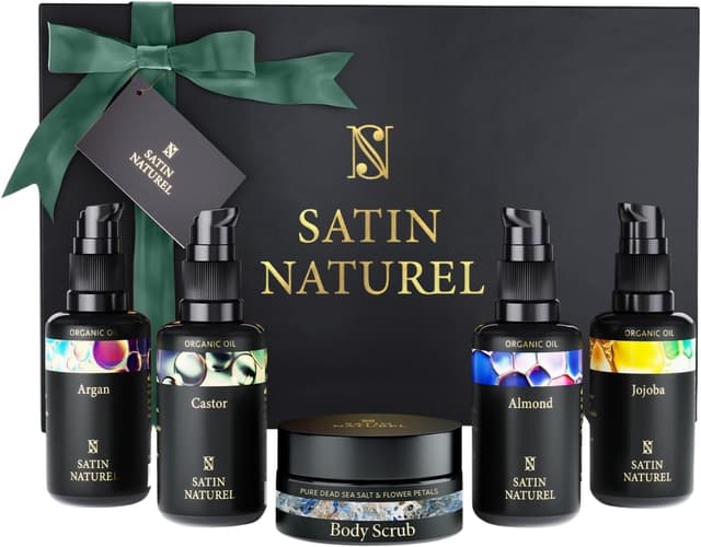 Detalle de Satin Naturel Coffret Beauté 5x30 ml : huile d’argan, ricin, amande & jojoba + gommage corps