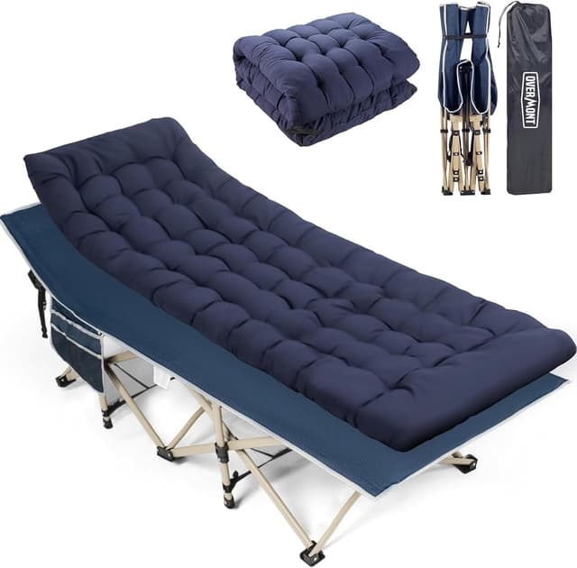 Detalle de OVERMONT Oversized Folding Camping Bed (Adults) – 75 × 28" extra wide, 2400D Oxford, 550lbs capacity