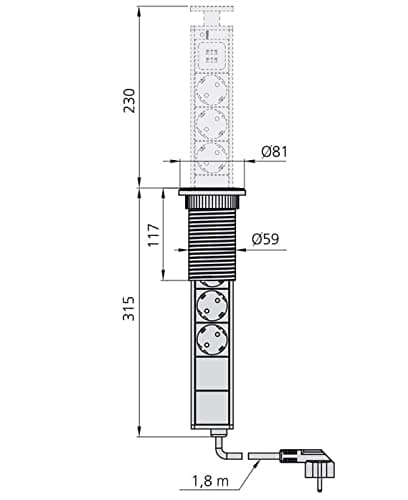 Thumbnail 2 de Emuca Regleta encastrable vertical 3 enchufes + 2 USB