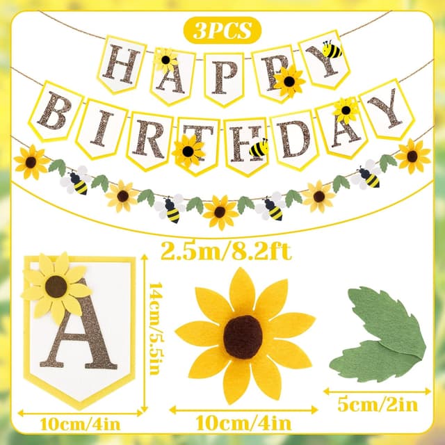 Detalle de SUNBEAUTY Girlande Sonnenblumen Happy Birthday 2,5 m