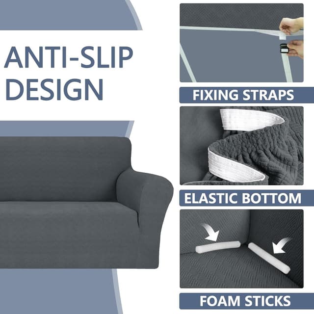 Detalle 2 de Ystyle Copridivano 2 posti con braccioli super elasticizzato, antigraffio e antiscivolo, grigio scuro