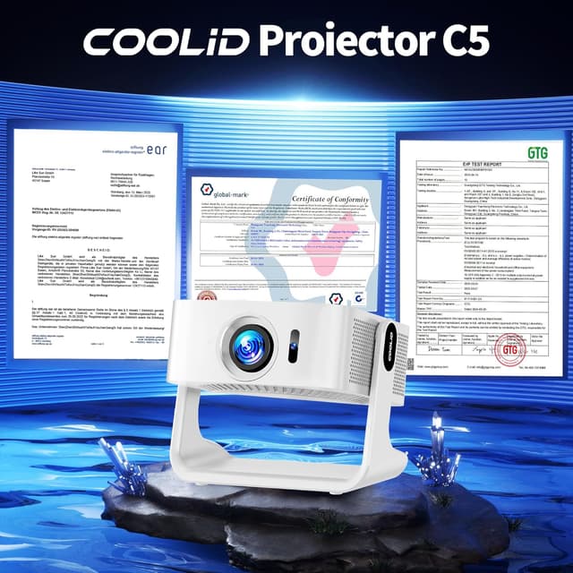 Detalle de Tragbarer 4K-Beamer (1080P nativ) mit Netflix-Kompatibilität, WiFi 6 (5G Dualband) & Bluetooth 5.4 – C5 in Weiß