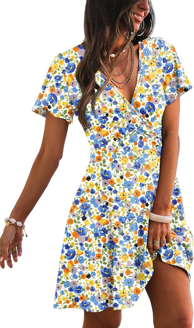 Thumbnail 6 de RUMIA Women’s Wrap V-Neck A-Line Ruffle Sleeve Summer Sundress