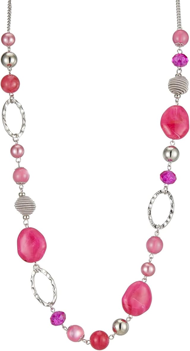 Detalle de Collier long FULU AUTUMN en argent avec perles (88 + 7 cm) – sautoir bohème en perles de cristal et de pierre