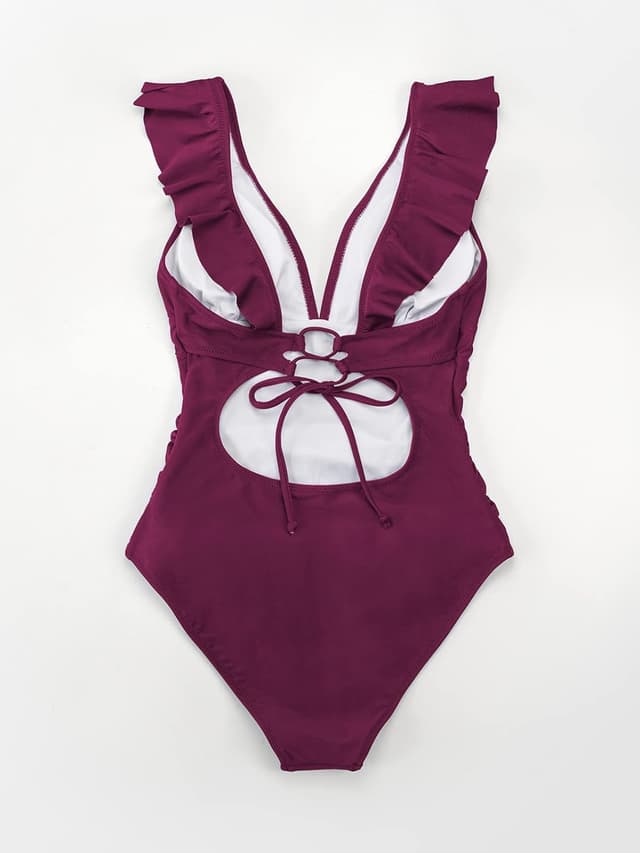Detalle de CUPSHE Damen Badeanzug mit Rüschen und V-Ausschnitt (einteilig) – Monokini mit gekreuzten Trägern