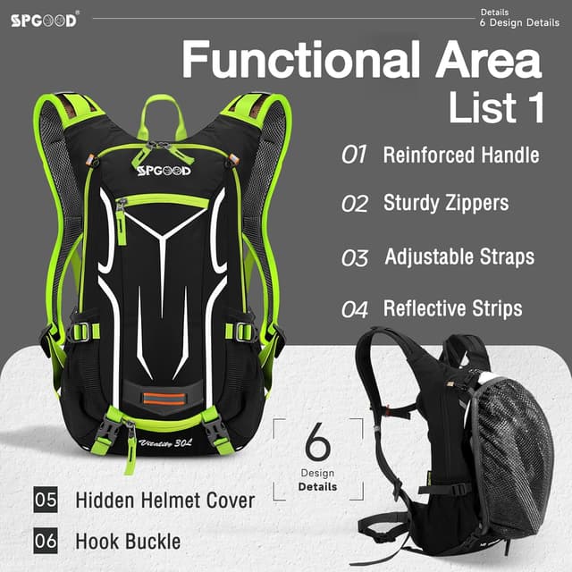 Thumbnail 1 de SPGOOD Sac À Dos Vélo 30L Vert-Noir