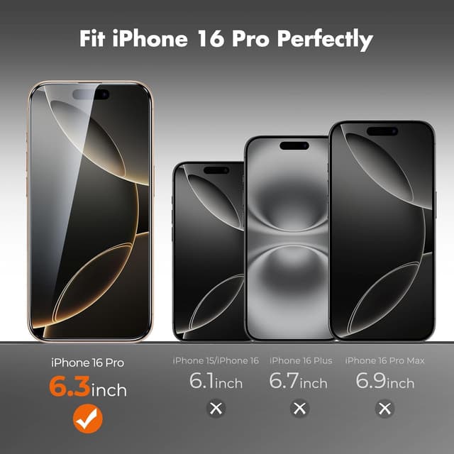 Detalle 2 de UNBREAKcable Verre trempé 9H pour iPhone 16 Pro (6,3") – Couverture complète 1:1, lot de 3