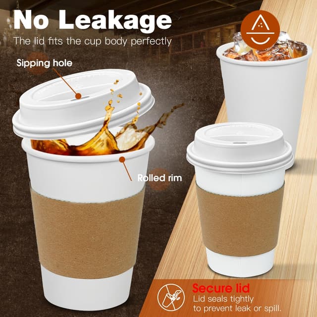 Detalle 2 de GINKGO 12 oz Leak-Proof Coffee Cups Pack 100