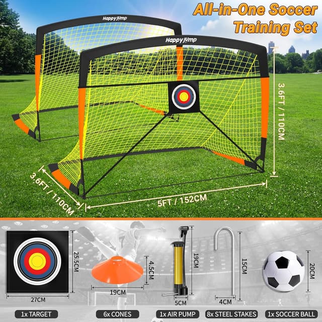 Detalle de Happy Jump Soccer Goal (7'x5', 6.6'x3.3', 5'x3.6', 4'x3', 3'x2.2') with Pop-Up Net, Target Board & Markers