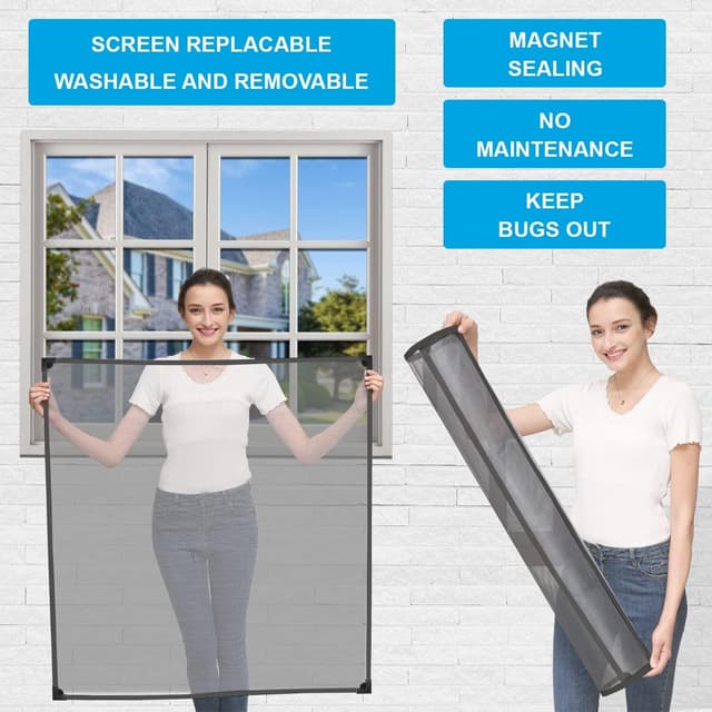 Detalle 2 de NeatiEase Adjustable DIY Magnetic Fly Screen Window (Max 90 x 140 cm) – Grey frame, black mesh