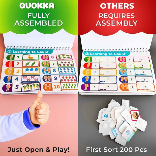 Detalle 2 de QUOKKA Montessori Busy Book for Toddlers (Ages 1–3 / Pre-K) with 15 Learning Activities