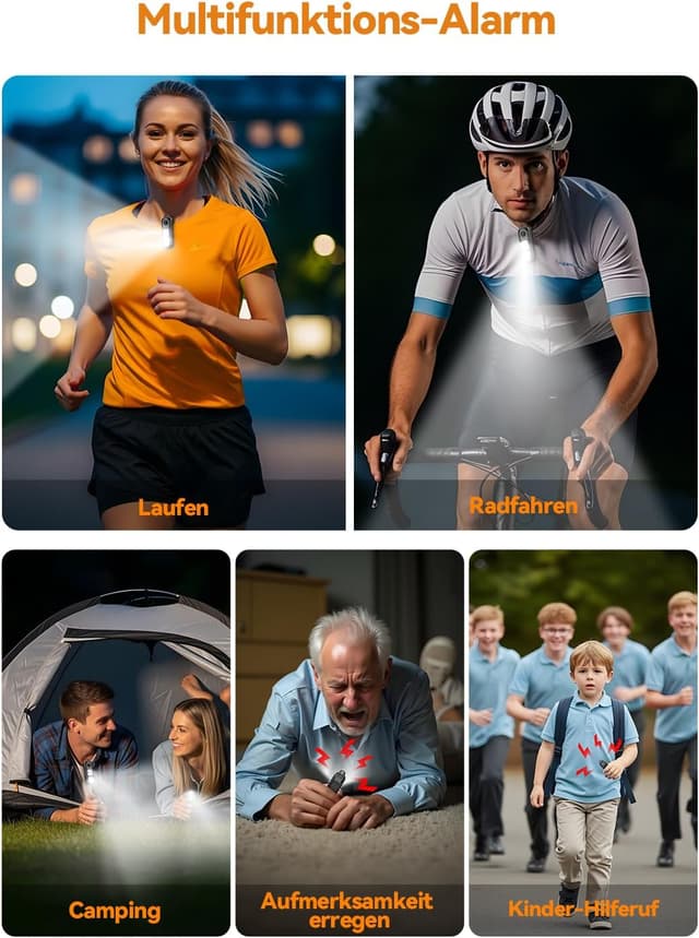 Detalle 2 de TECKNET Taschenalarm für Frauen mit 135 dB & Stroboskoplicht, wiederaufladbare Sirene (IPX4) – schwarz